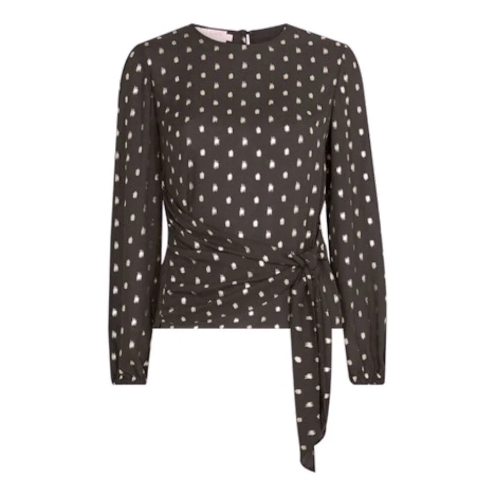 EUC [Ted Baker] Naiomy Black/Silver Flecked Wrap Printed Blouse Top Womens Sz 2 - Picture 2 of 11